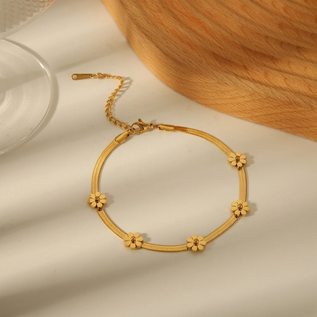 Bracelet Cheville Fleur Hawaïenne Acier 304 Doré | WristArt Doré