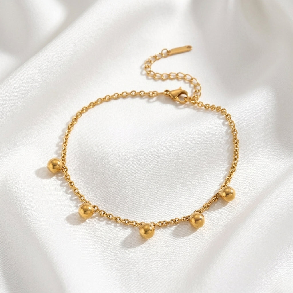 Bracelet Cheville Fleur Romantique Billes Acier | WristArt