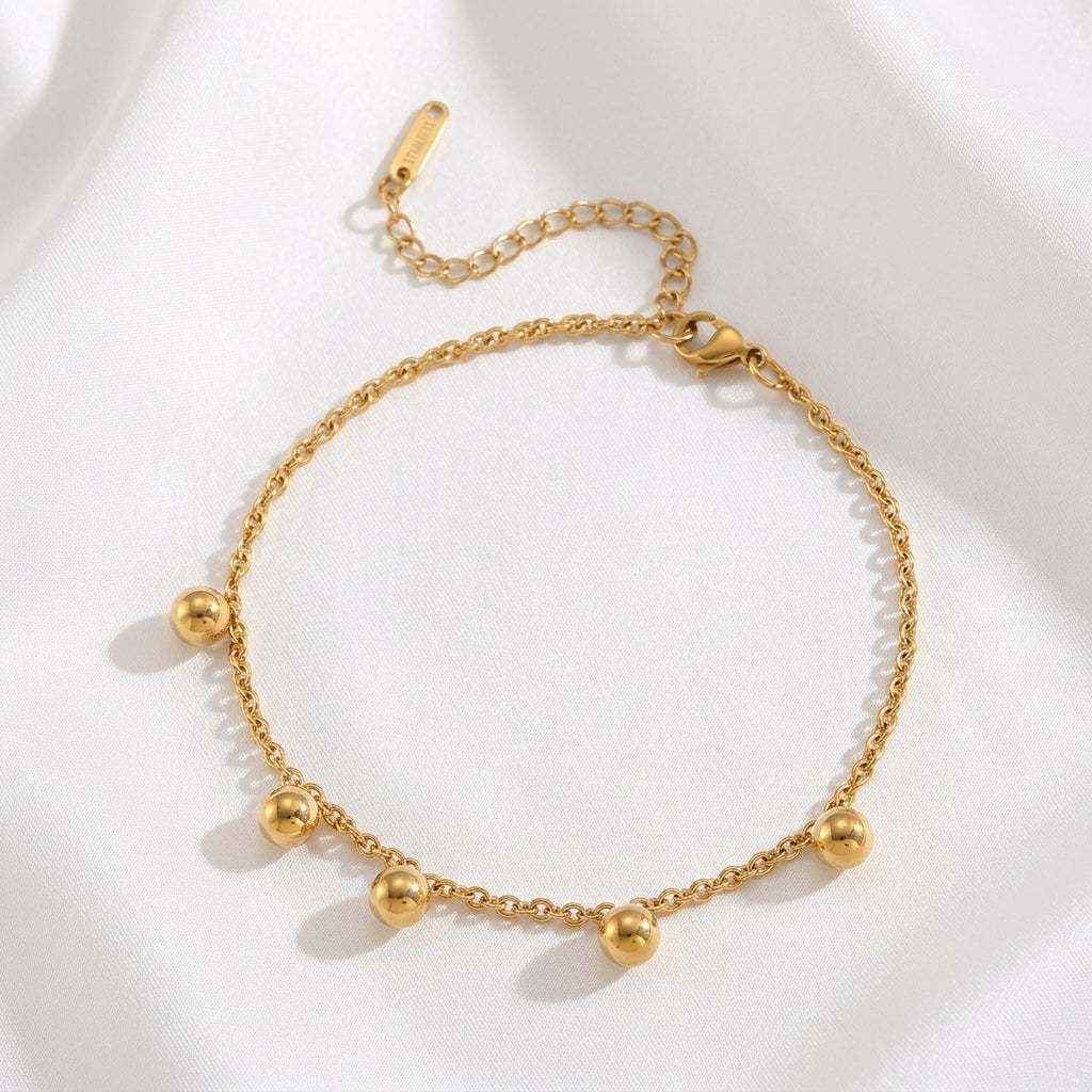 Bracelet Cheville Fleur Romantique Billes Acier | WristArt
