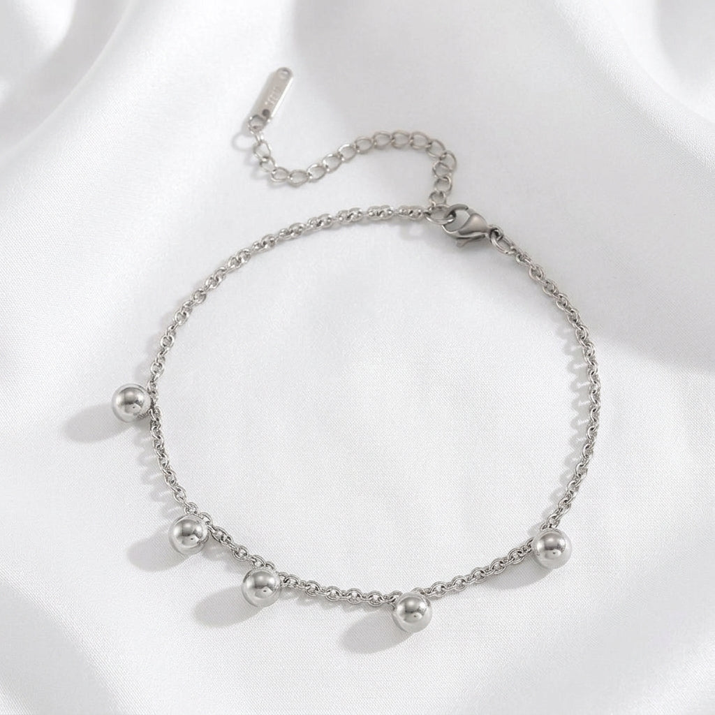 Bracelet Cheville Fleur Romantique Billes Acier | WristArt Bracelet Billes Argentées