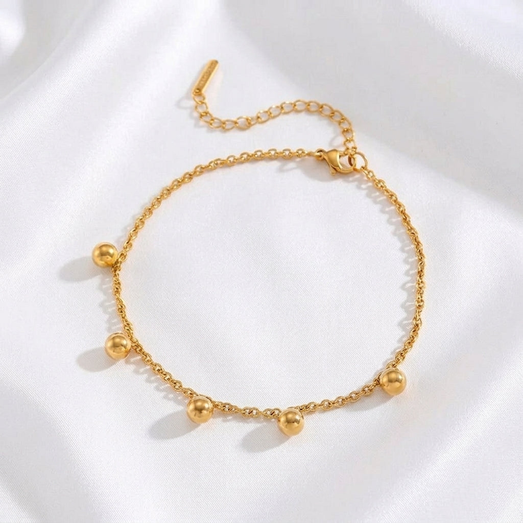 Bracelet Cheville Fleur Romantique Billes Acier | WristArt Cheville Billes Dorées