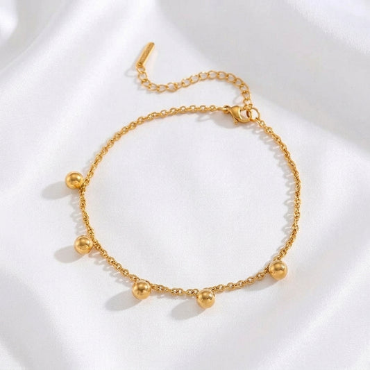 Bracelet Cheville Fleur Romantique Billes Acier | WristArt Cheville Billes Dorées