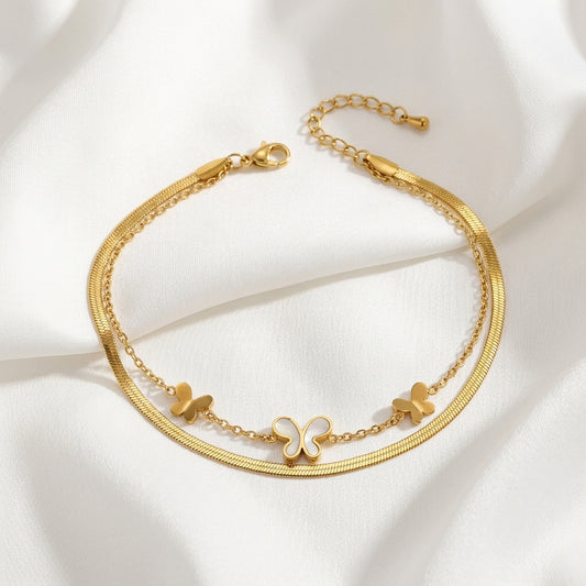 Bracelet Cheville Papillon Relief Acier Titane Doré | WristArt