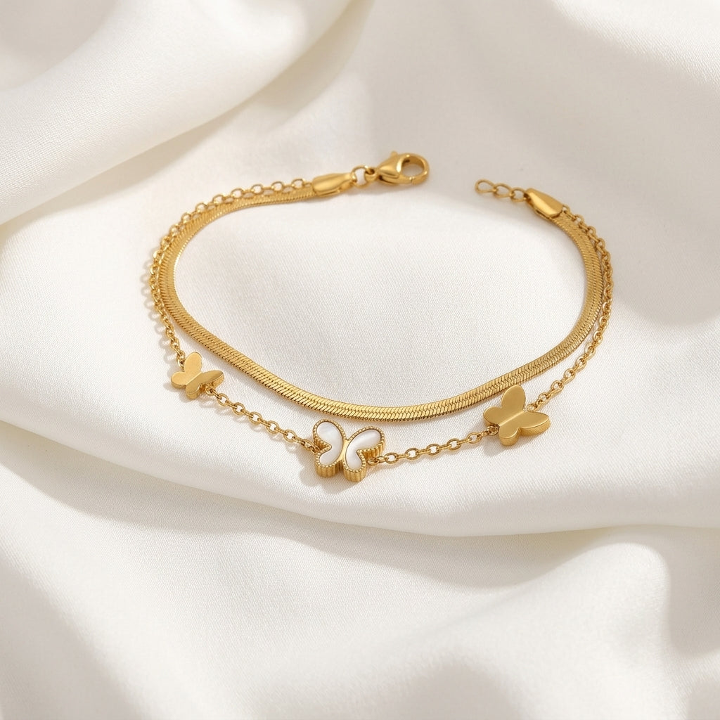 Bracelet Cheville Papillon Relief Acier Titane Doré | WristArt