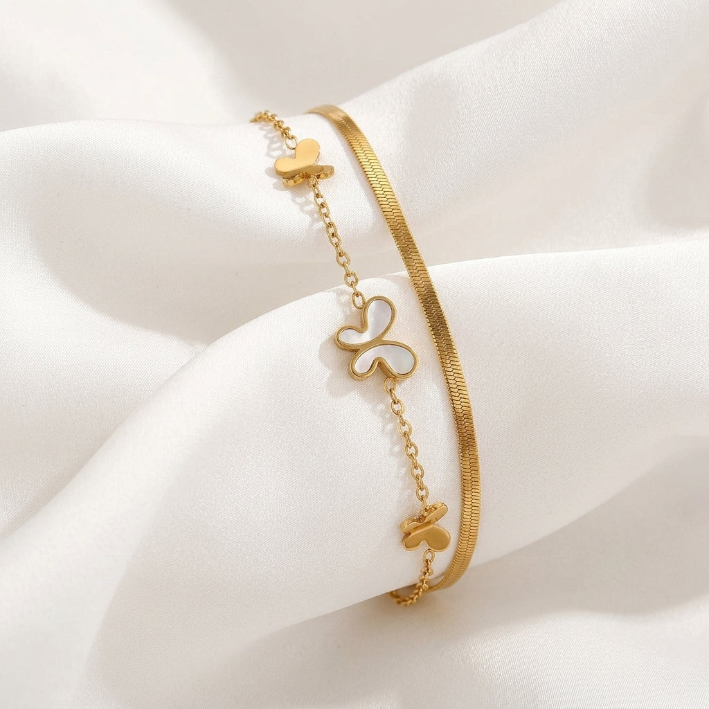 Bracelet Cheville Papillon Relief Acier Titane Doré | WristArt