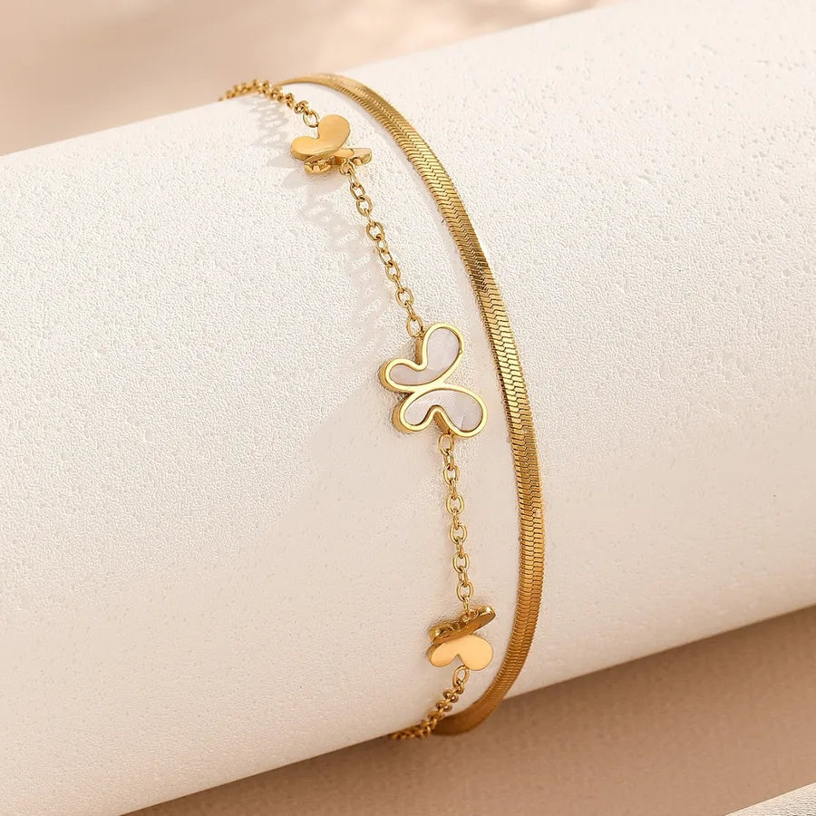 Bracelet Cheville Papillon Relief Acier Titane Doré | WristArt Dorée
