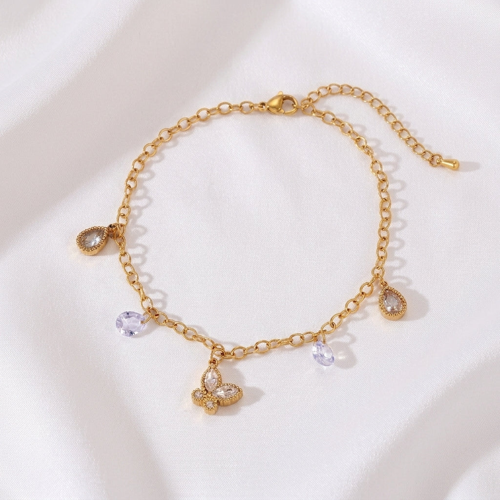 Bracelet Cheville Papillon Zircon Doré Acier 304 | WristArt