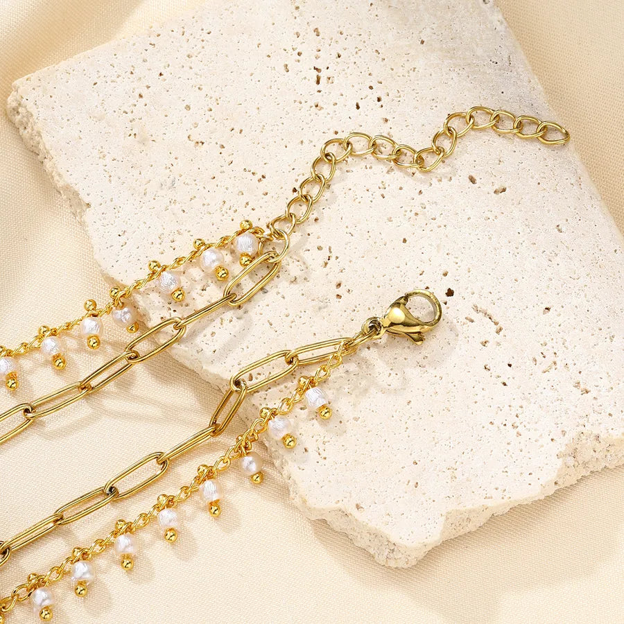 Bracelet Cheville Perle Dorée Multicouche Acier 304 | WristArt Standard