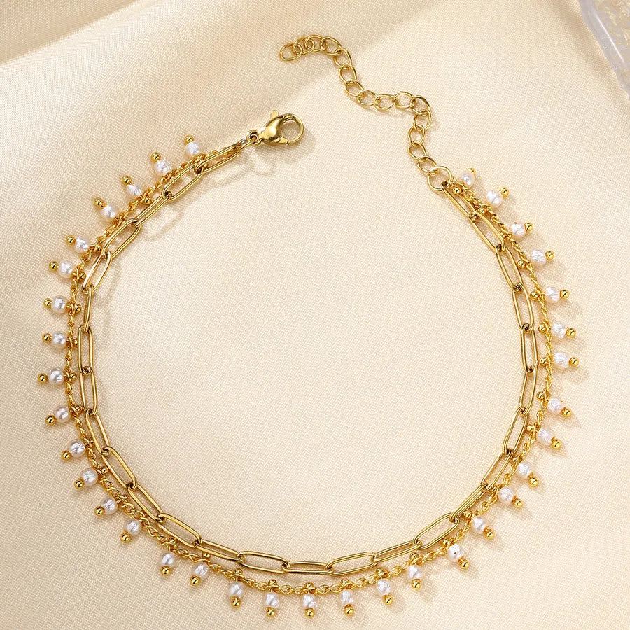 Bracelet Cheville Perle Dorée Multicouche Acier 304 | WristArt Standard