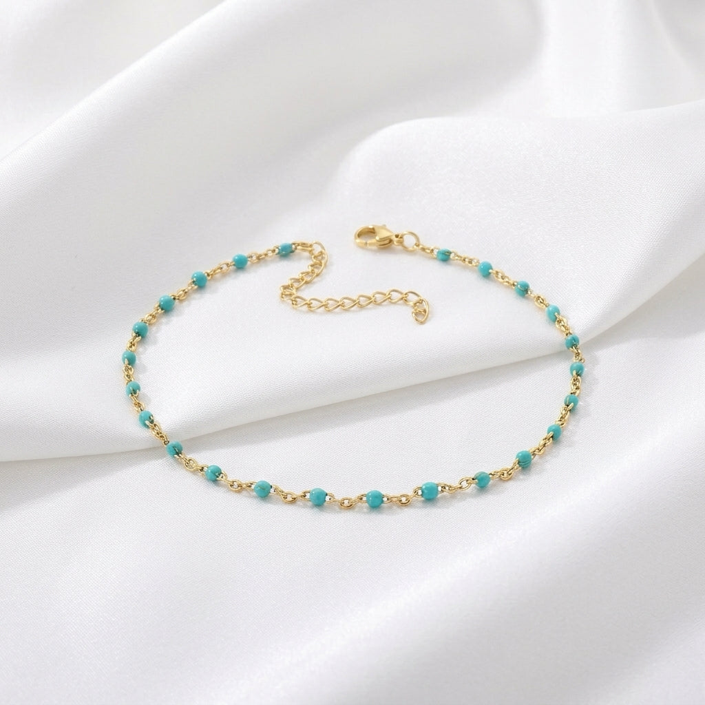 Bracelet Cheville Perles Turquoise Doré | WristArt