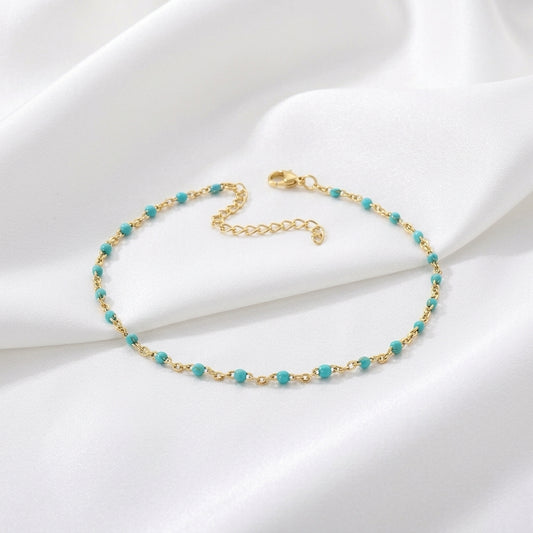 Bracelet Cheville Perles Turquoise Doré | WristArt