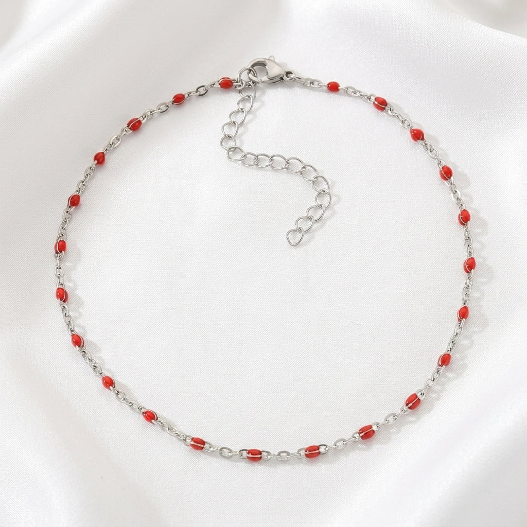 Bracelet Cheville Perles Turquoise Doré | WristArt Argentée / Rouge