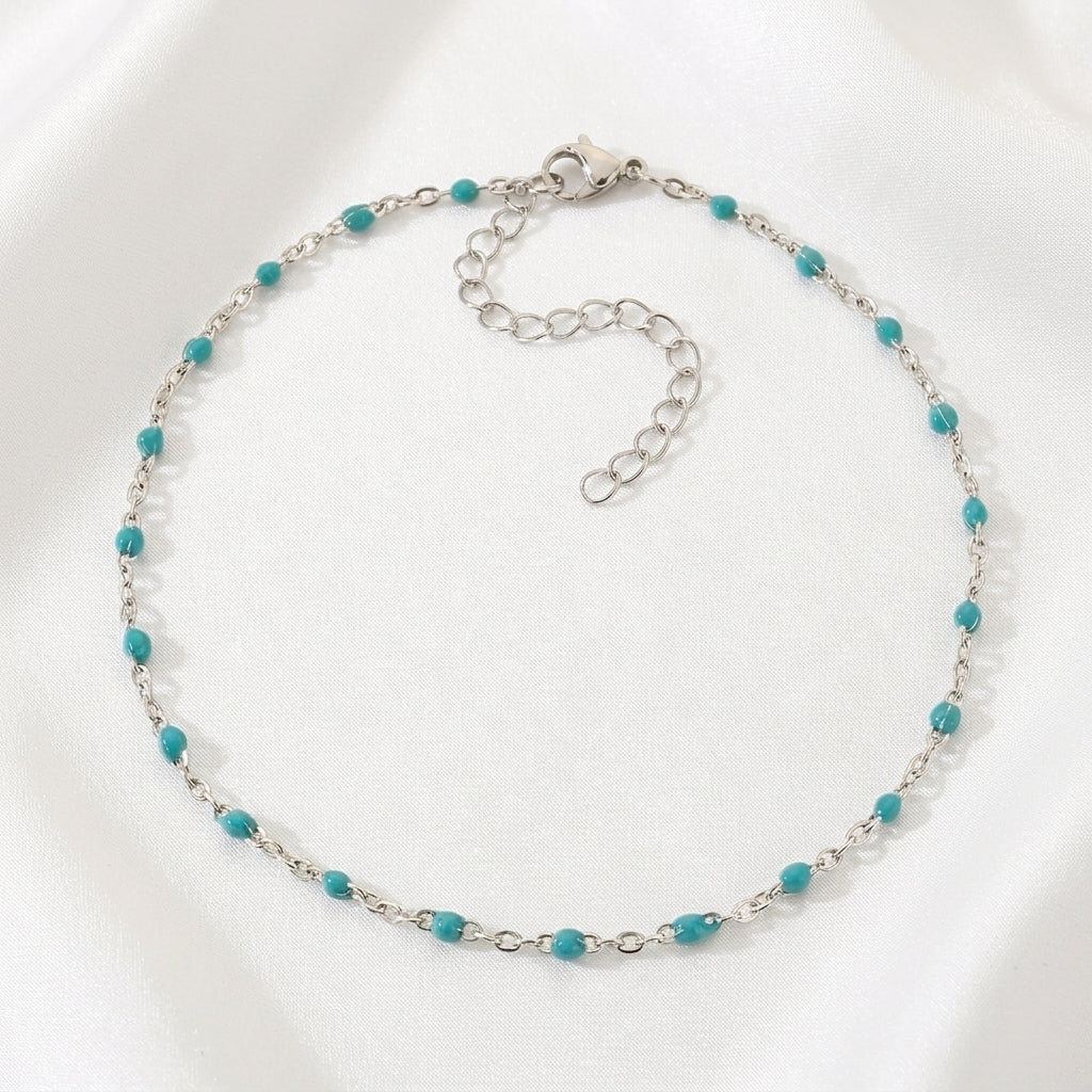 Bracelet Cheville Perles Turquoise Doré | WristArt Argentée / Turquoise