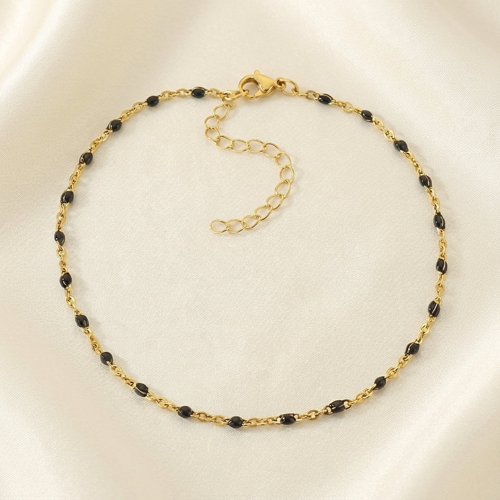 Bracelet Cheville Perles Turquoise Doré | WristArt Dorée / Noir
