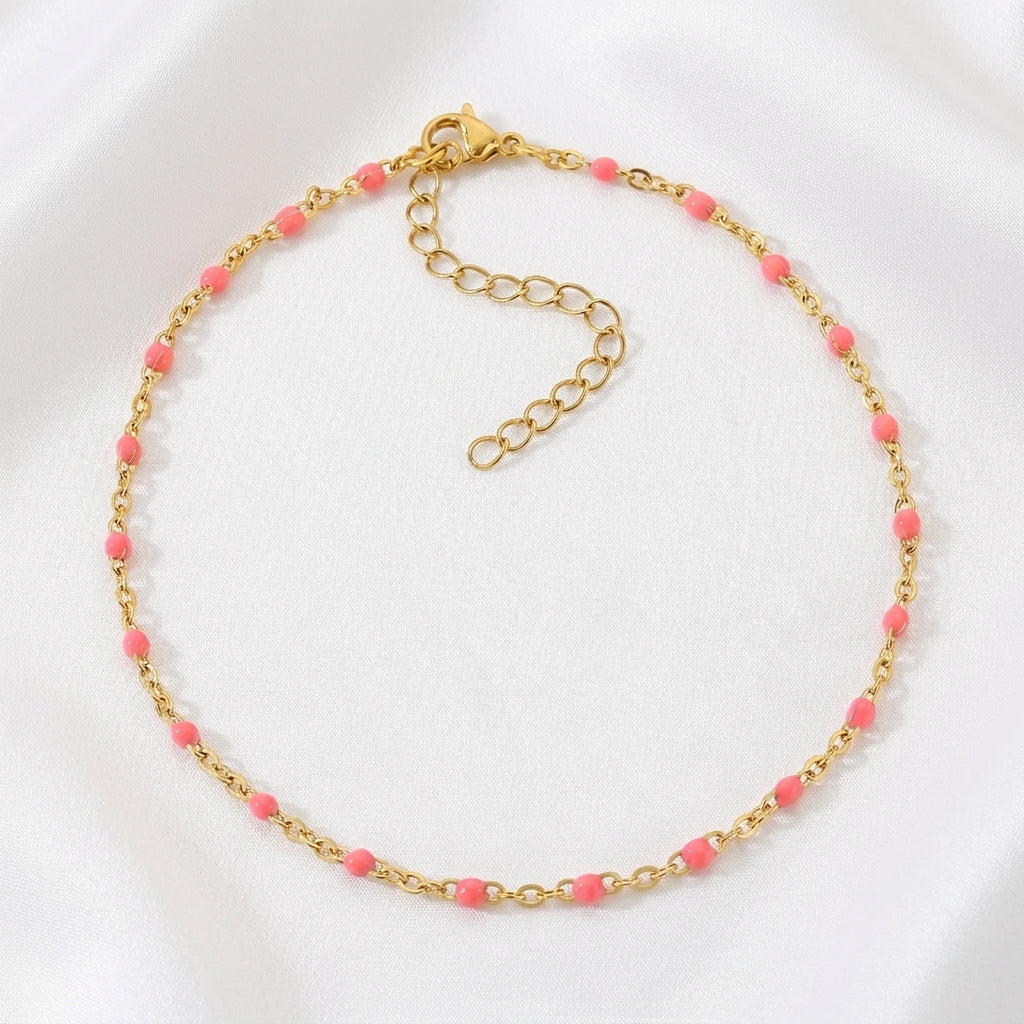 Bracelet Cheville Perles Turquoise Doré | WristArt Dorée / Rose