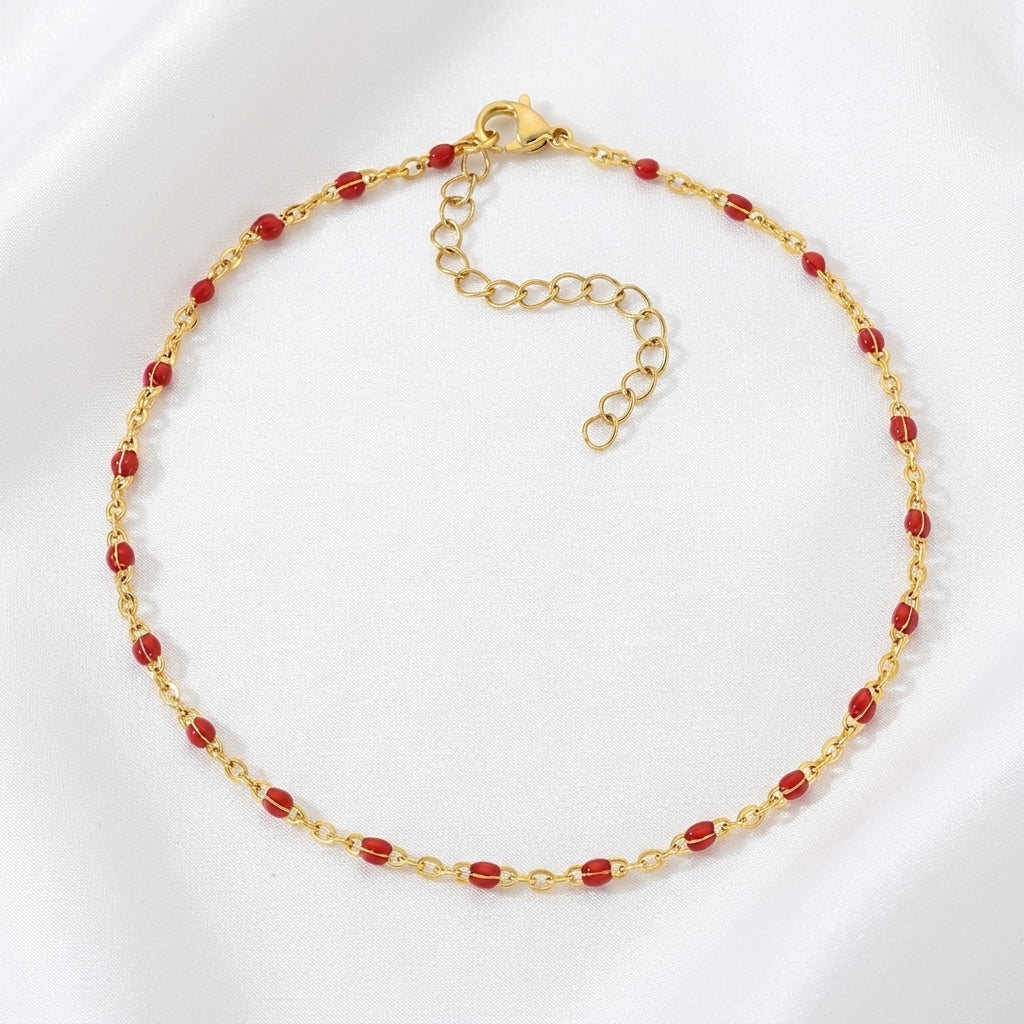 Bracelet Cheville Perles Turquoise Doré | WristArt Dorée / Rouge