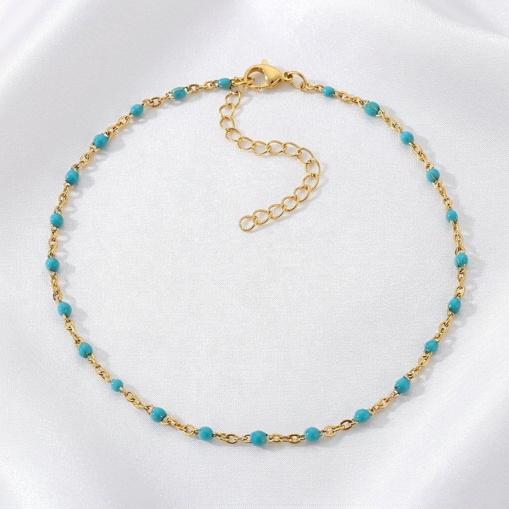 Bracelet Cheville Perles Turquoise Doré | WristArt Dorée / Turquoise