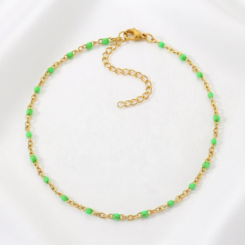 Bracelet Cheville Perles Turquoise Doré | WristArt Dorée / Vert