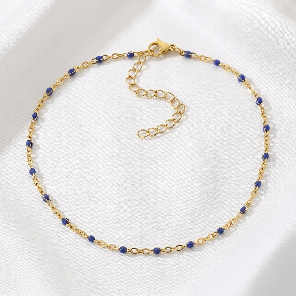 Bracelet Cheville Perles Turquoise Doré | WristArt Dorée / Violet