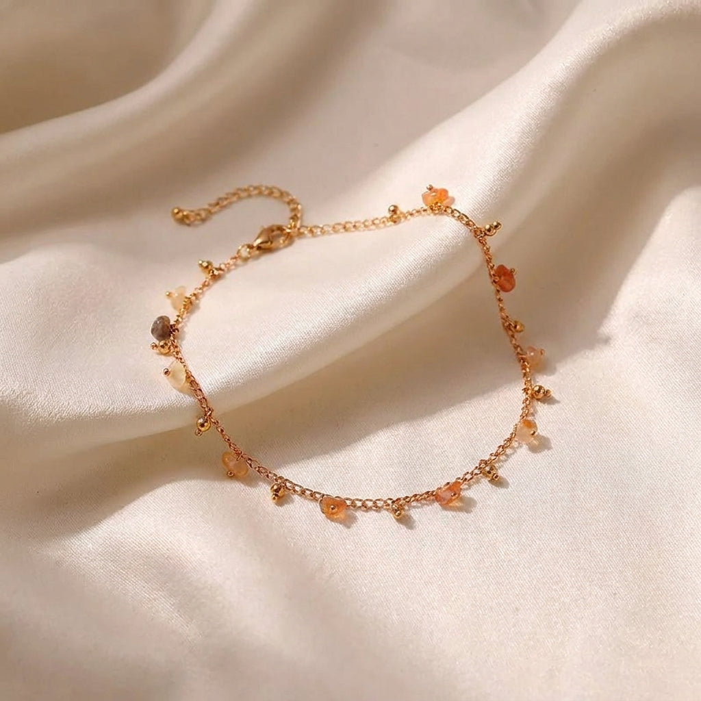 Bracelet Cheville Pierre Naturelle Ethnique Doré | WristArt
