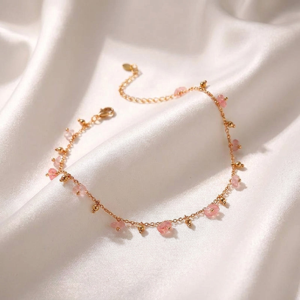 Bracelet Cheville Pierre Naturelle Ethnique Doré | WristArt