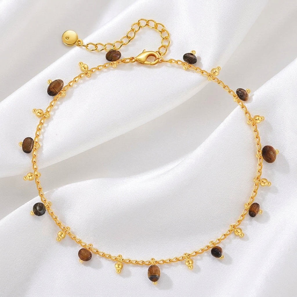 Bracelet Cheville Pierre Naturelle Ethnique Doré | WristArt Marron / Or 18K