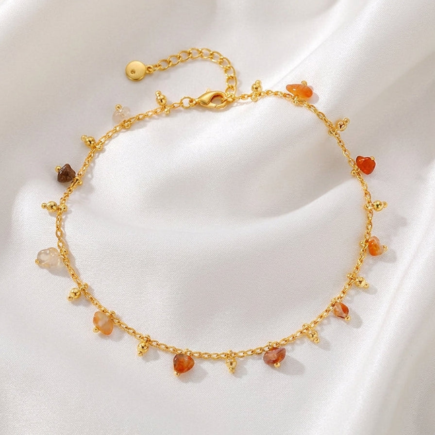Bracelet Cheville Pierre Naturelle Ethnique Doré | WristArt Rouge / Or 18K