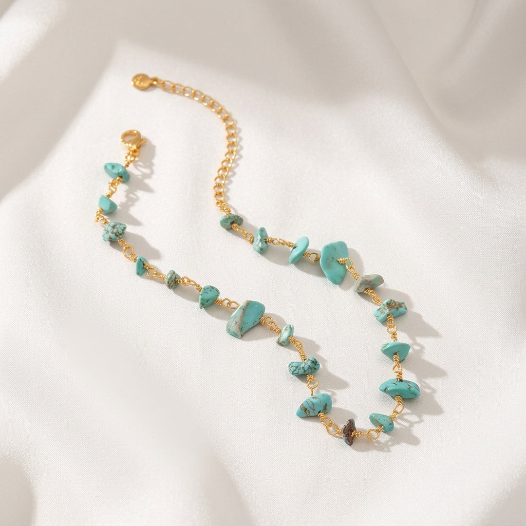 Bracelet Cheville Turquoise Pierre Naturelle Cuivre | WristArt