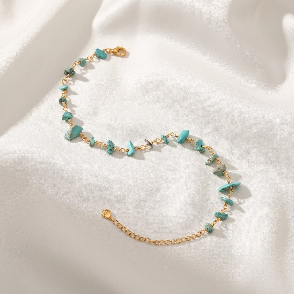 Bracelet Cheville Turquoise Pierre Naturelle Cuivre | WristArt