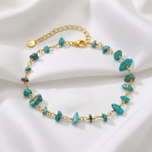 Bracelet Cheville Turquoise Pierre Naturelle Cuivre | WristArt