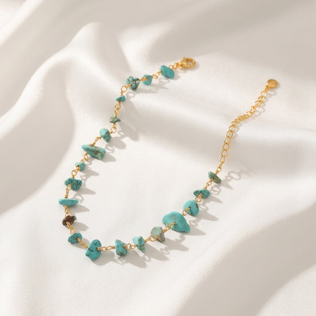Bracelet Cheville Turquoise Pierre Naturelle Cuivre | WristArt