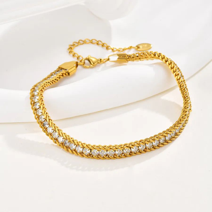 Bracelet Cheville Zircon Acier 304 18K Waterproof | WristArt Doré