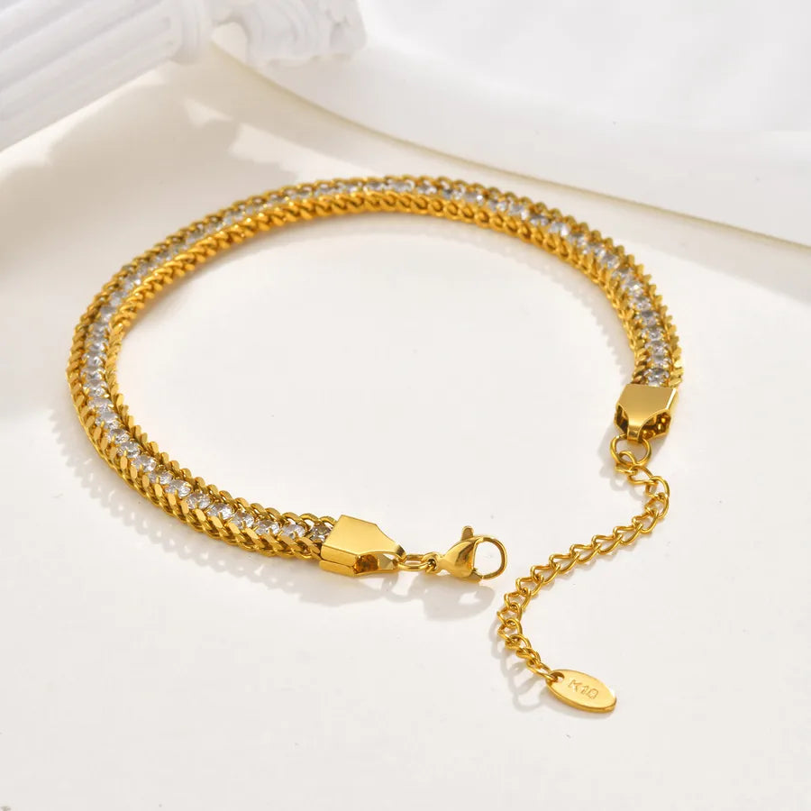 Bracelet Cheville Zircon Acier 304 18K Waterproof | WristArt Doré