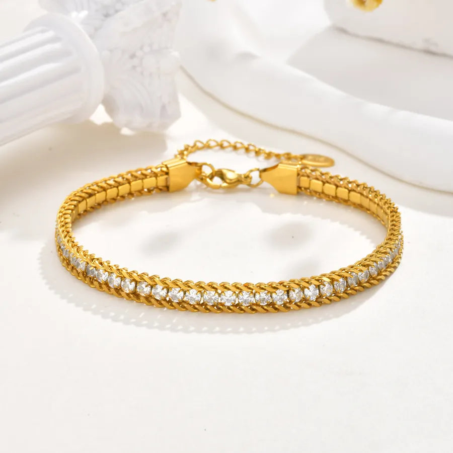 Bracelet Cheville Zircon Acier 304 18K Waterproof | WristArt Doré