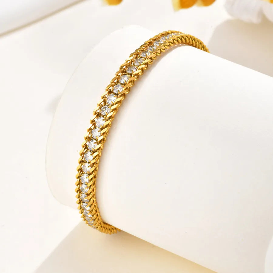 Bracelet Cheville Zircon Acier 304 18K Waterproof | WristArt Doré