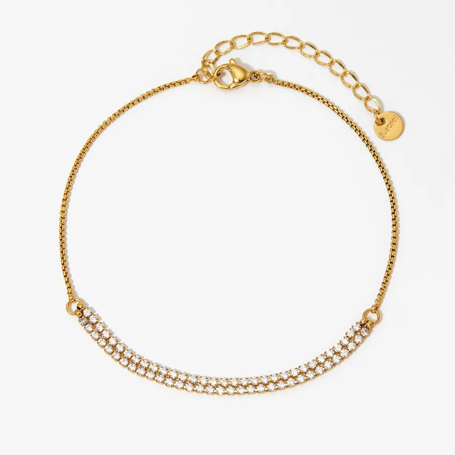 Bracelet Cheville Zircon Acier 304 Plaqué Or 16K | WristArt