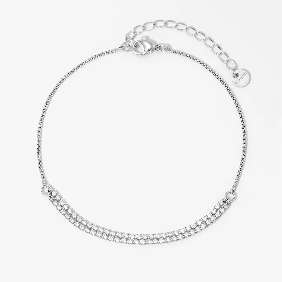 Bracelet Cheville Zircon Acier 304 Plaqué Or 16K | WristArt M (24 cm)