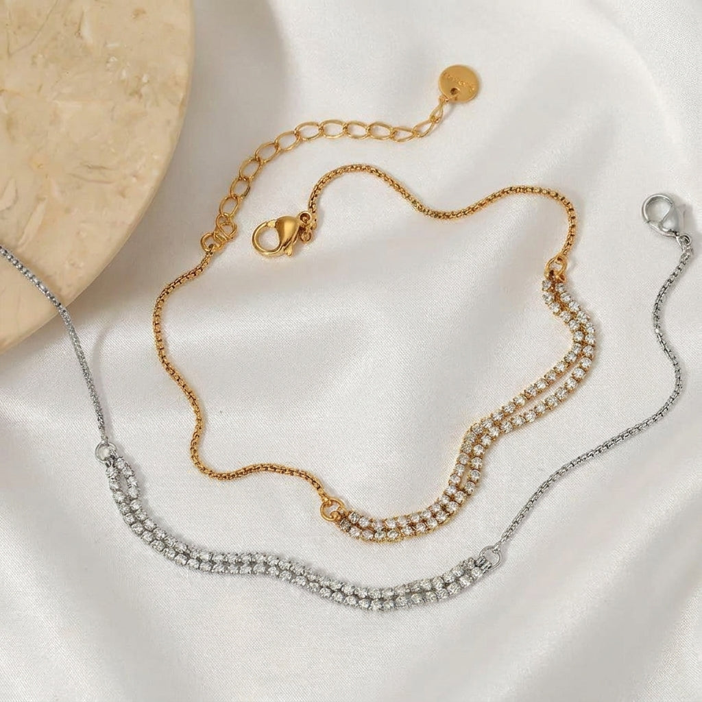 Bracelet Cheville Zircon Doré – Acier 304 Imperméable | WristArt