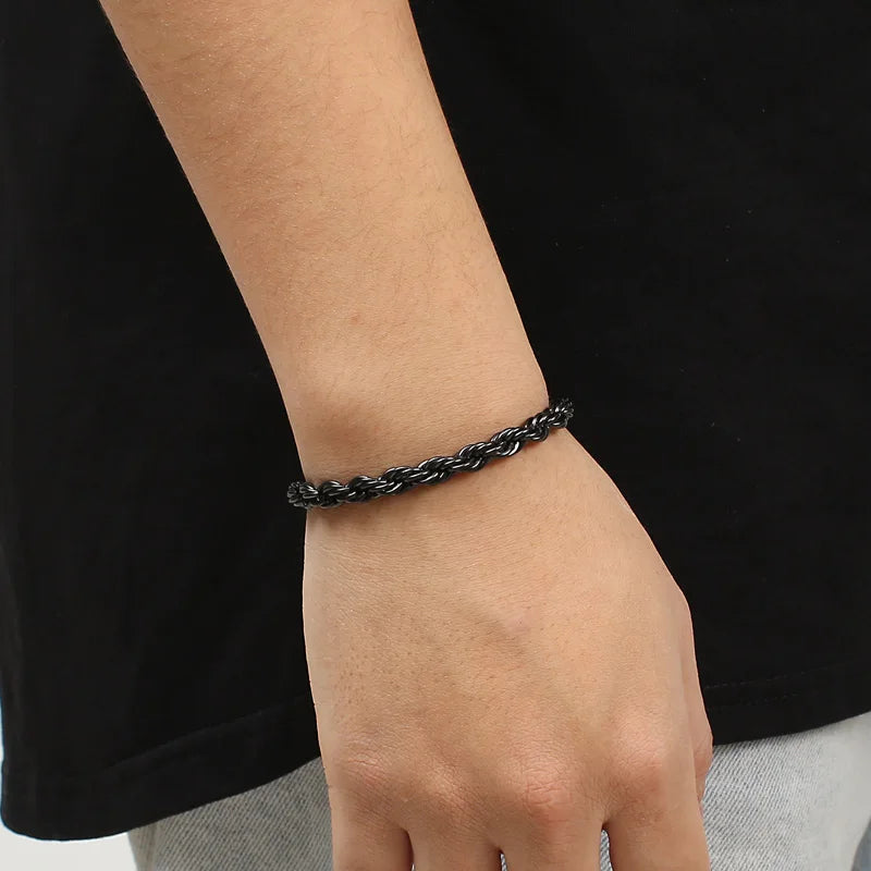 Bracelet corde torsadée acier homme rope chain 6mm | WristArt