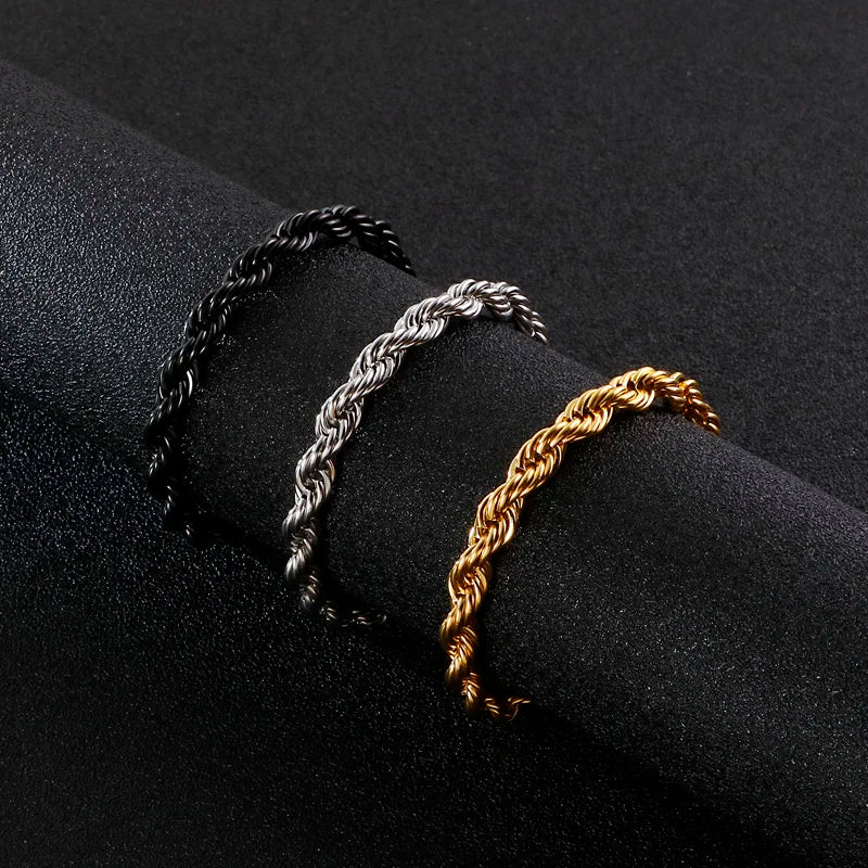 Bracelet corde torsadée acier homme rope chain 6mm | WristArt