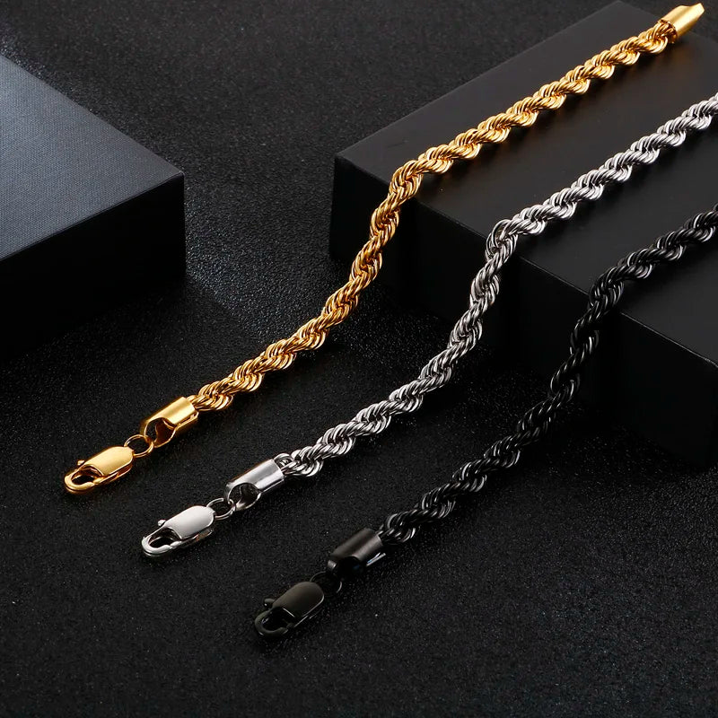 Bracelet corde torsadée acier homme rope chain 6mm | WristArt