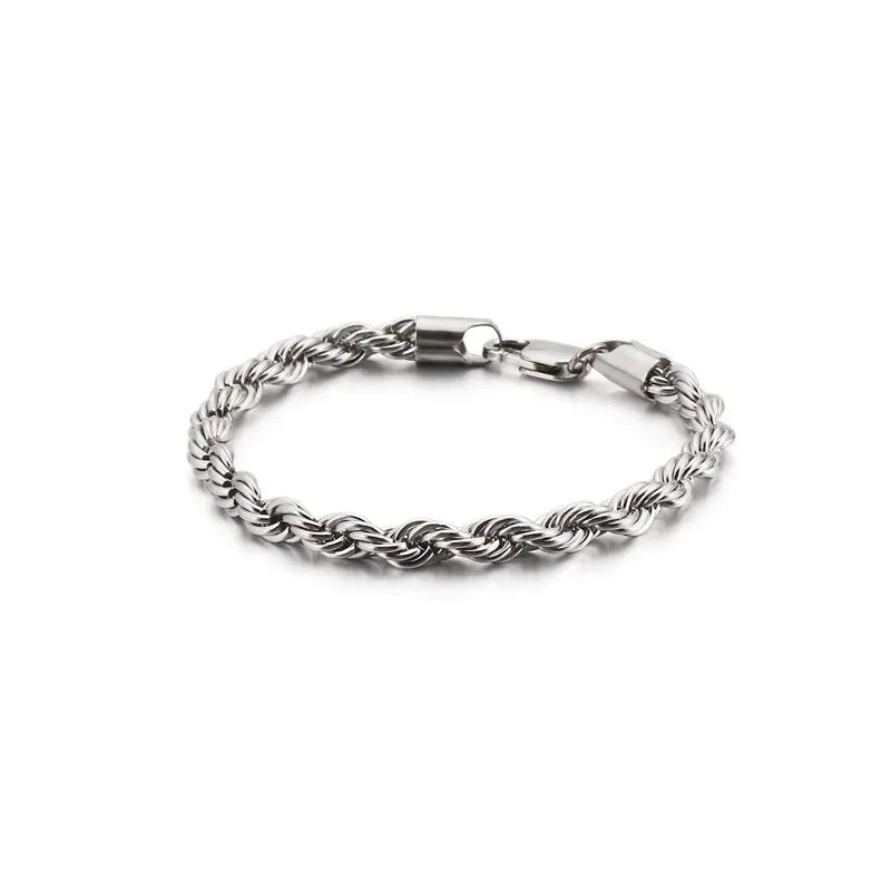 Bracelet corde torsadée acier homme rope chain 6mm | WristArt Argent / 19 cm