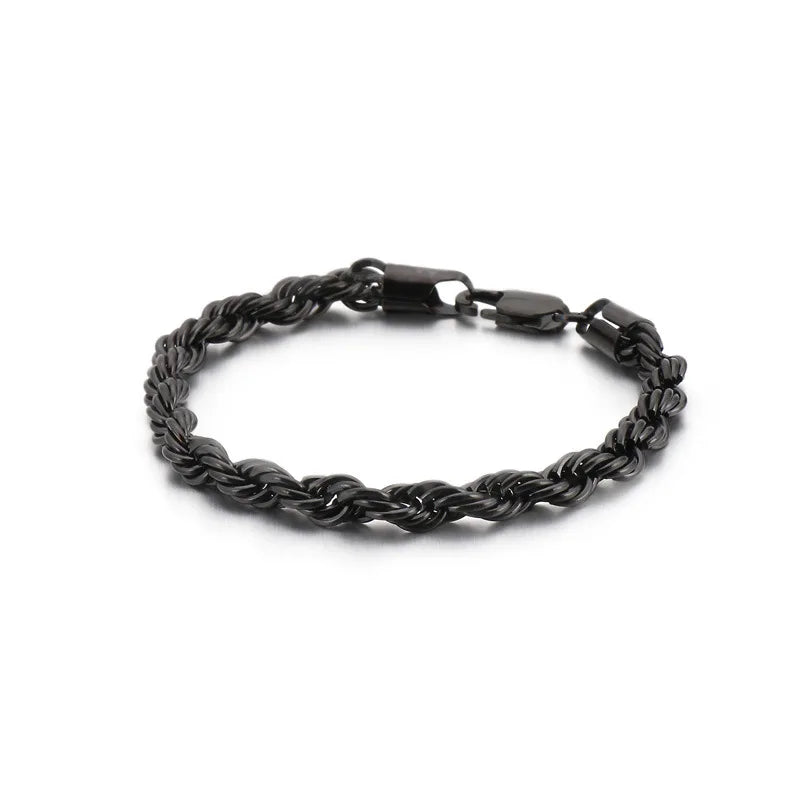 Bracelet corde torsadée acier homme rope chain 6mm | WristArt Noir / 21 cm