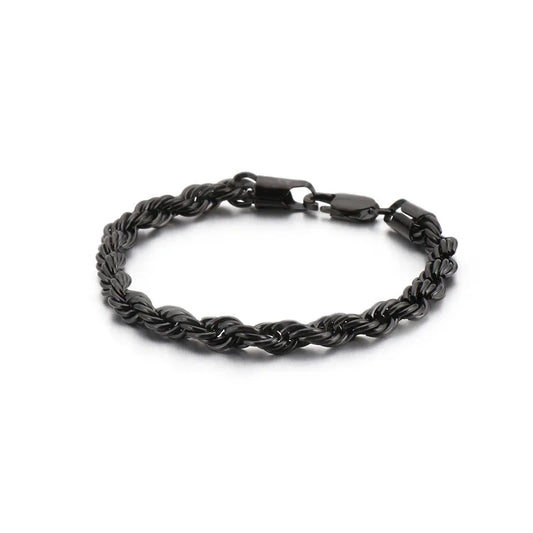 Bracelet corde torsadée acier homme rope chain 6mm | WristArt Noir / 21 cm