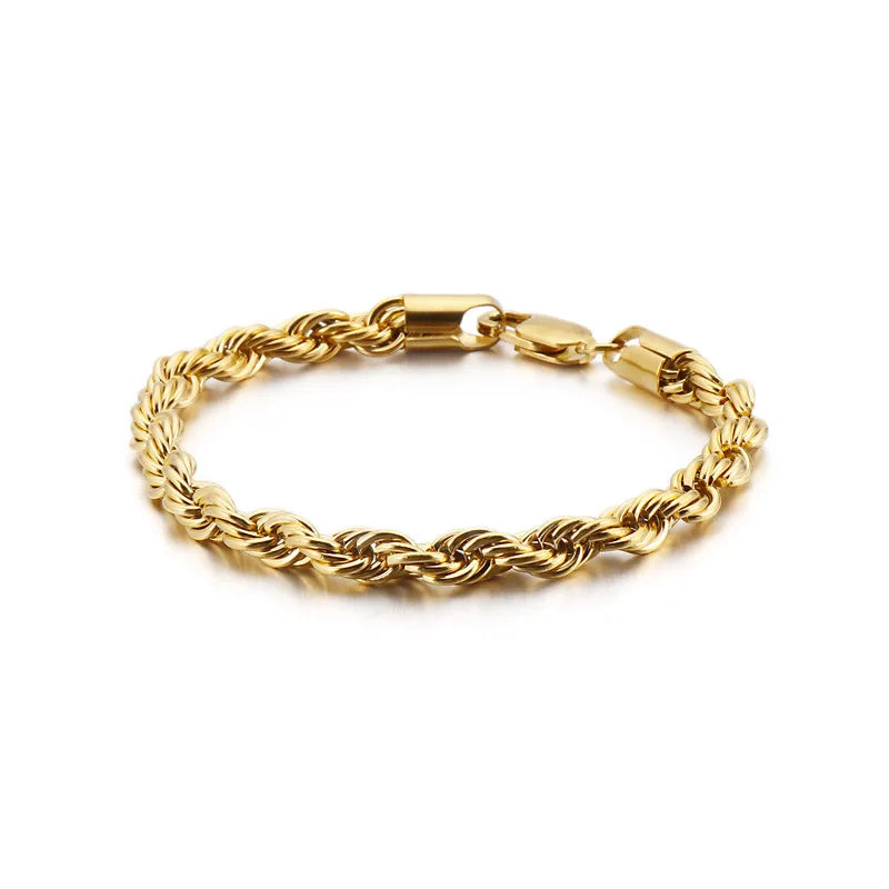 Bracelet corde torsadée acier homme rope chain 6mm | WristArt Or / 19 cm
