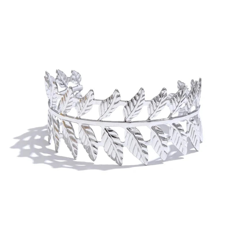 Bracelet Couronne Feuilles Doré Élégant Argent