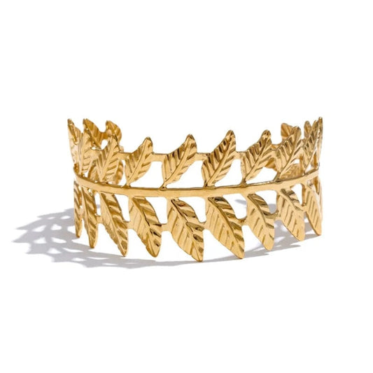 Bracelet Couronne Feuilles Doré Élégant Or