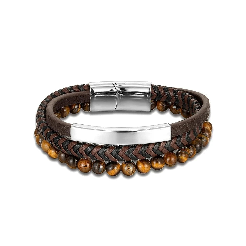 Bracelet cuir bleu homme moderne Marron / 19cm