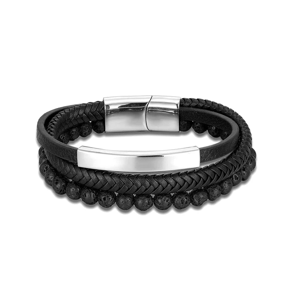 Bracelet cuir bleu homme moderne Noir / 19cm