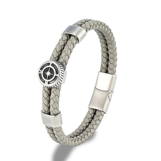 bracelet cuir boussole homme Gris / 19cm